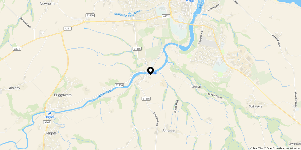 Approximate location of The Carrs, Ruswarp, Whitby, YO21 1YL