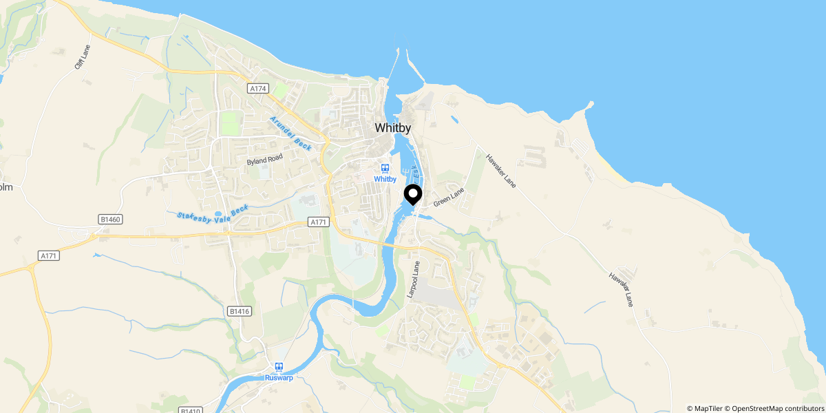 Approximate location of Spital Bridge, Whitby, YO22 4EF