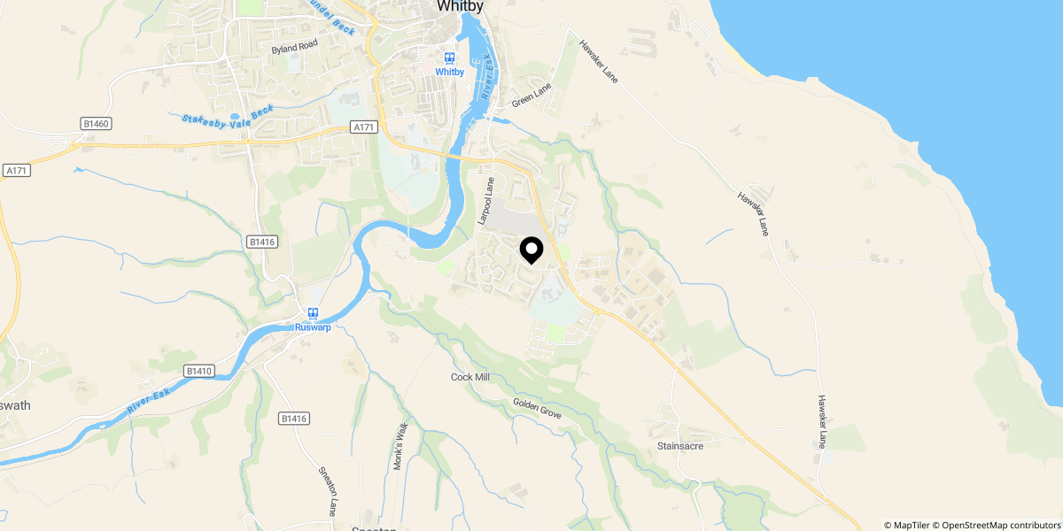 Approximate location of Muncaster Way, Whitby, YO22 4JW