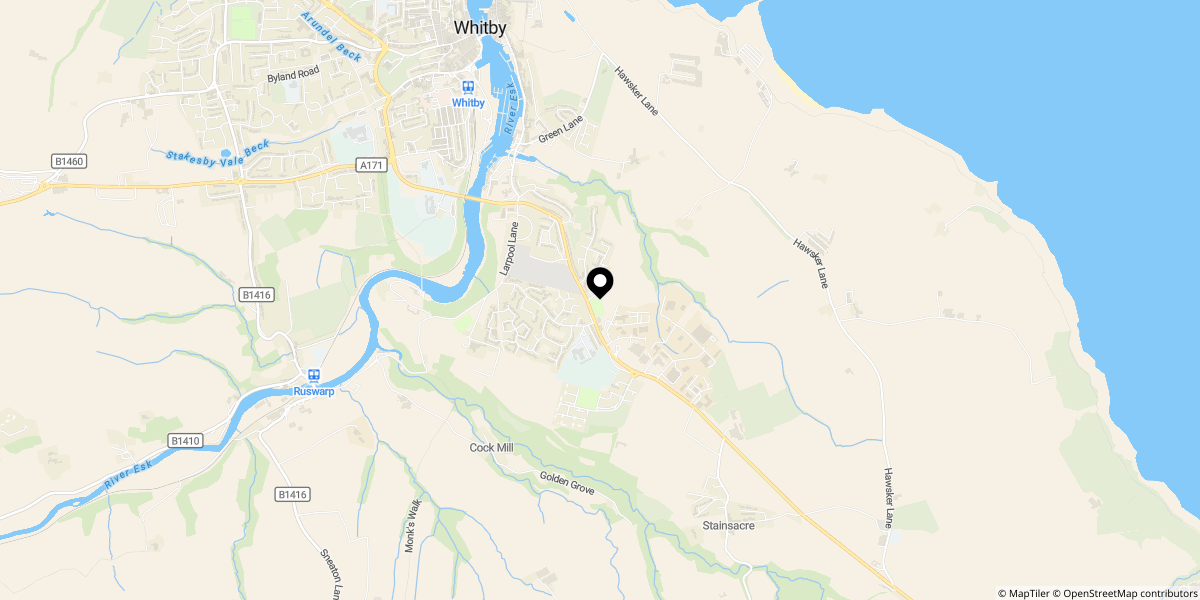 Approximate location of Queens Drive, Whitby, YO22 4HW
