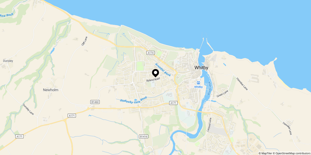 Approximate location of Stakesby Road, Whitby, YO21 1JF