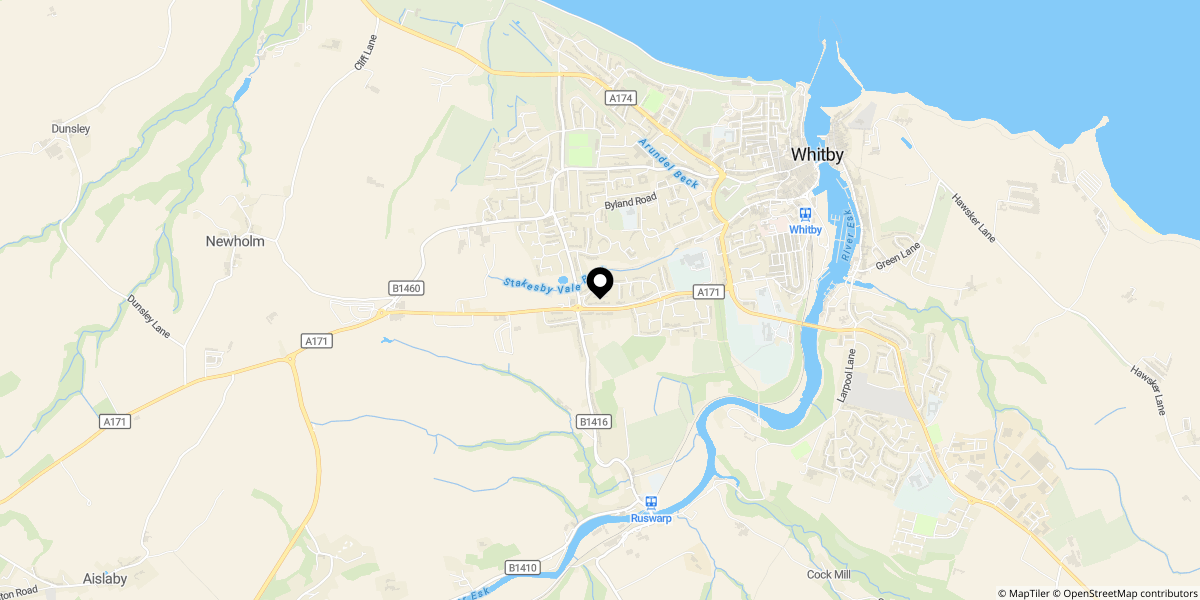 Approximate location of Stakesby Vale Court, Whitby, YO21 1SB