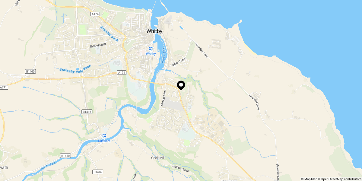 Approximate location of Rohilla Close, Whitby, YO22 4BT