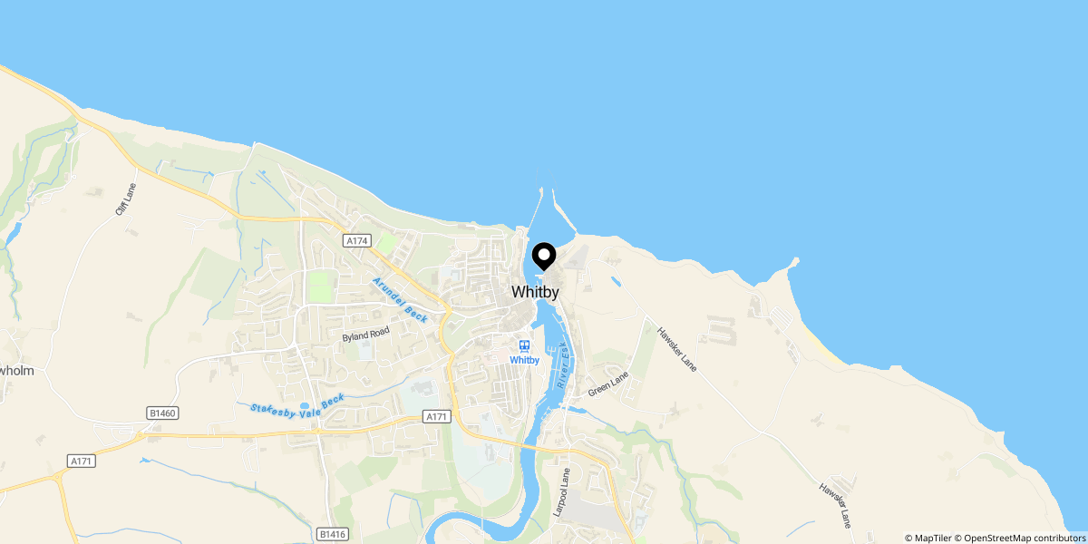 Approximate location of Bensons Yard, Whitby, YO22 4DQ