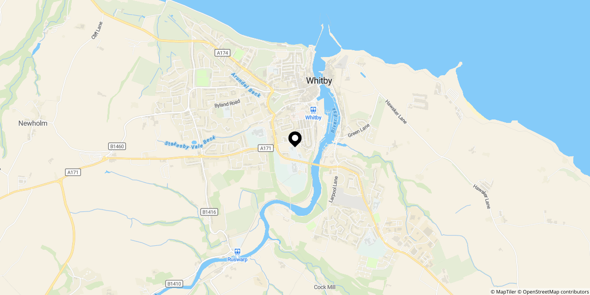 Approximate location of Oswy Street, Whitby, YO21 1PL