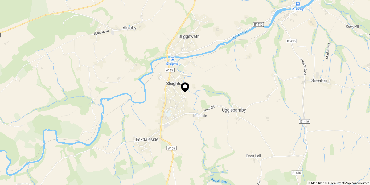 Approximate location of Lowdale Court, Sleights, YO22 5BX
