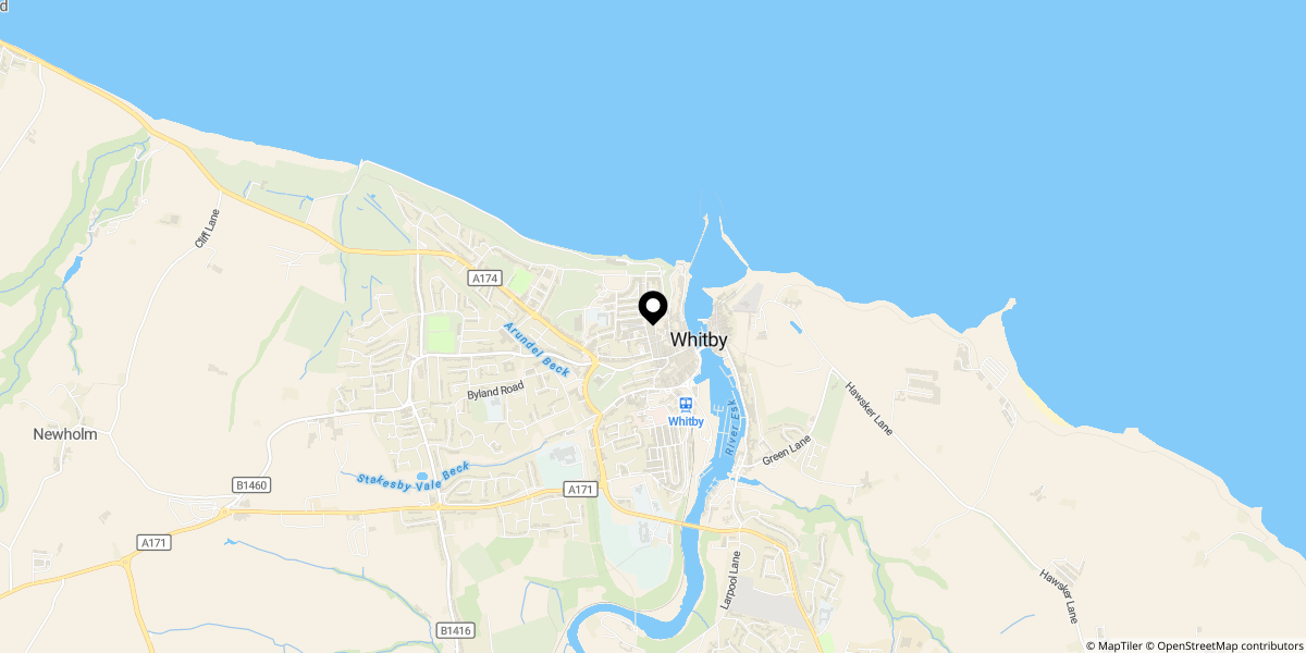 Approximate location of East Crescent, Whitby, YO21 3HD